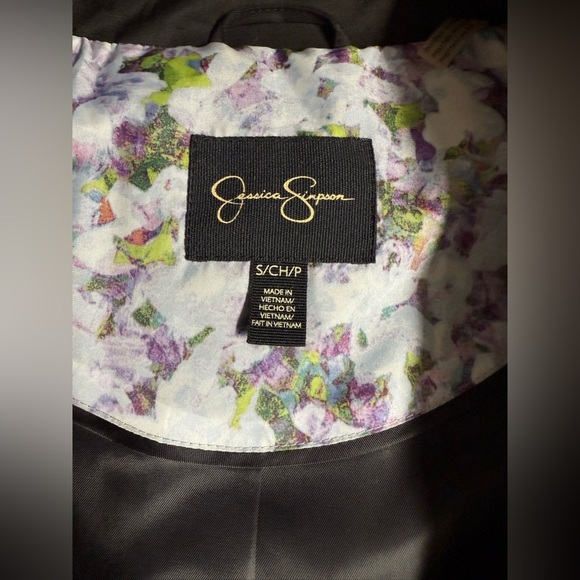 JESSICA SIMPSON Elegant Black Ruffle Trim trench Coat size S - Picture 9 of 13